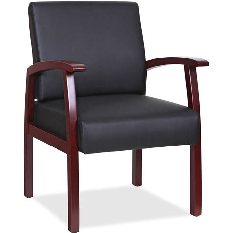 Lorell Black Leather Guest Reception Waiting Room Chair With Arms