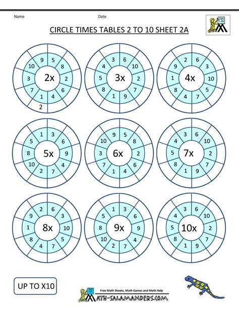 Times Tables Worksheets Circles 1 To 10 Times Tables