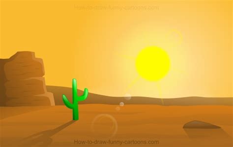 Create a beautiful desert sunset scene. How to Draw A Cartoon Desert