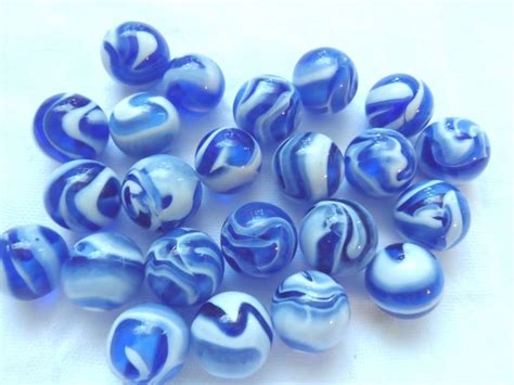 Vintage Glass Marbles Blue And White Collectible Marbles Lot 4982 Glass