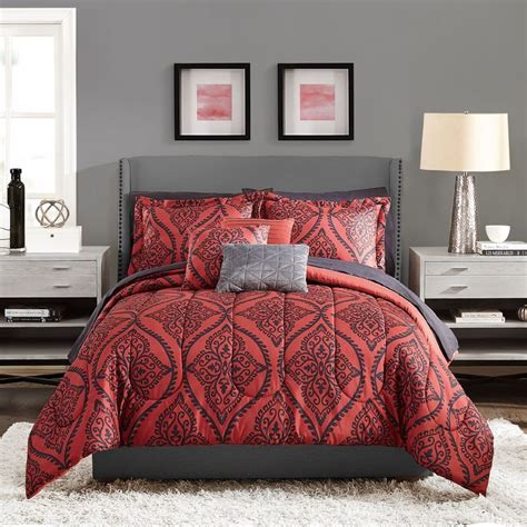 Mainstays Red And Black Damask Bed In A Bag King Bedding Set Walmart