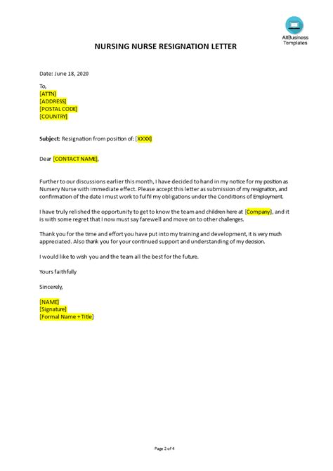 You can reword the letter to fit your situation. How to write a Nursery Nurse Resignation Letter? An easy ...