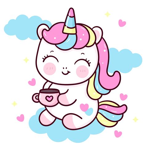 Cute Unicorn Cartoon With Coffee Cup Kawaii Animal In 2021 Unicorn