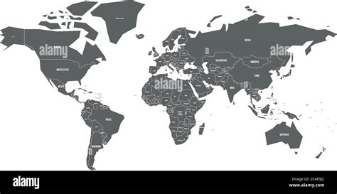 Simplified Map Of World In Grey With Country Name Labeling Schematic