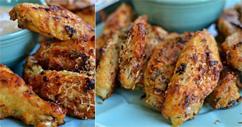 Juicy inside and perfectly crispy outside due to a magic ingredient! Garlic Parmesan Chicken Wings | Small Town Woman