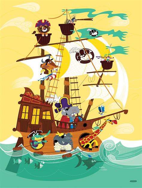 Animal Pirate Ship Art Print On Behance Pirate Boats Pirate Kids