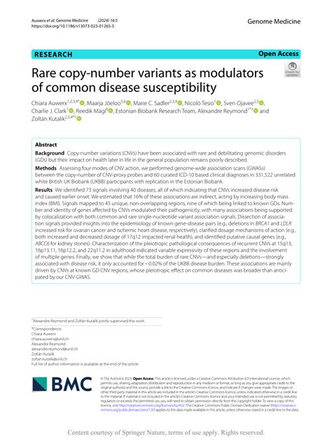 Pdf Rare Copy Number Variants As Modulators Of Common Disease