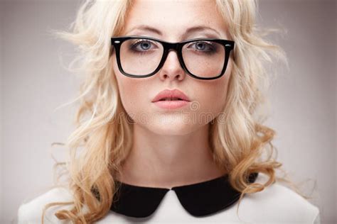 Portrait Of Blonde Woman Wearing Eyeglasses Stock Photo Image Of