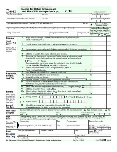 2016 Federal Tax Forms Printable Tutoreorg Master Of Documents