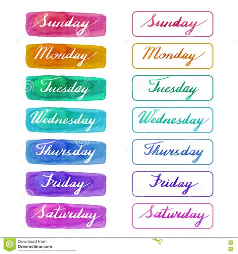 The days of the week are: Handwritten Days Of The Week Stock Vector - Illustration ...