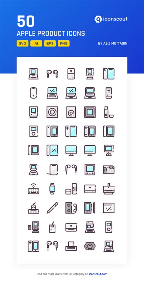 Apple Product Icon Pack 50 Colored Outline Icons Apple Vector Png