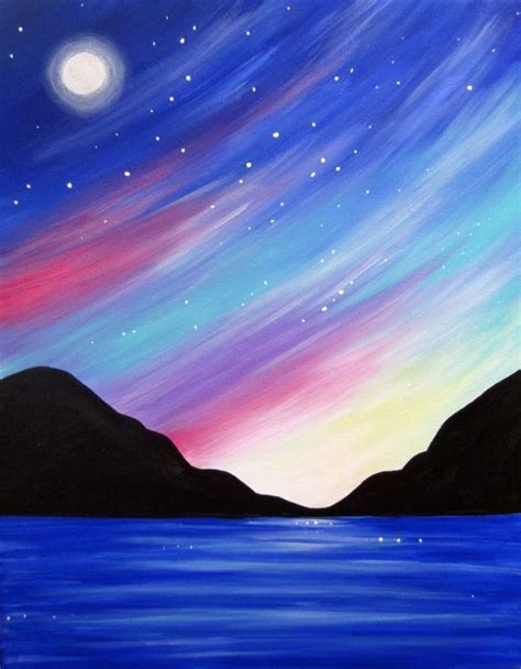 Blue Lake Surrounded By Mountains At Sunset Diy Canvas Painting Moon