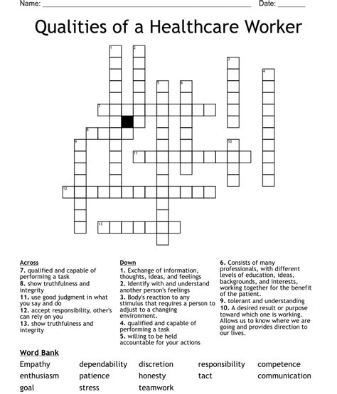 Qualities Of A Healthcare Worker Crossword Wordmint