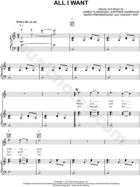 F c i could die a happy man i'm sure. Kodaline "All I Want" Sheet Music in C Major (transposable ...