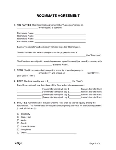 Free Roommate Agreement Template Pdf Word