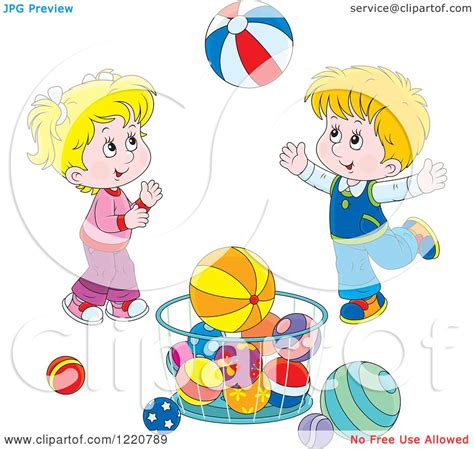 Clipart Of A Twin Boy And Girl Playing With Balls Royalty Free Vector