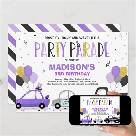 Drive By Birthday Parade Invitation Purple Parade Zazzle
