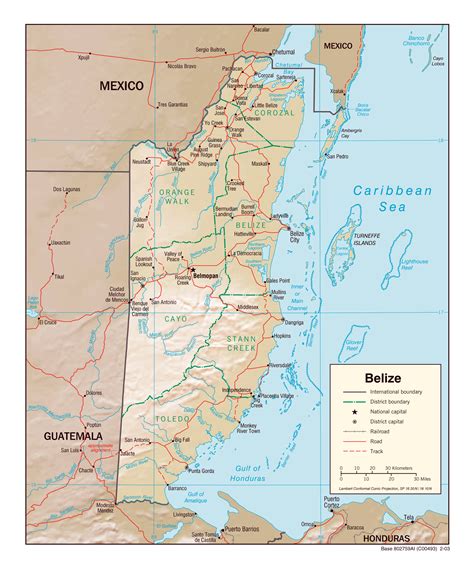 Large Political And Administrative Map Of Belize With Relief Roads