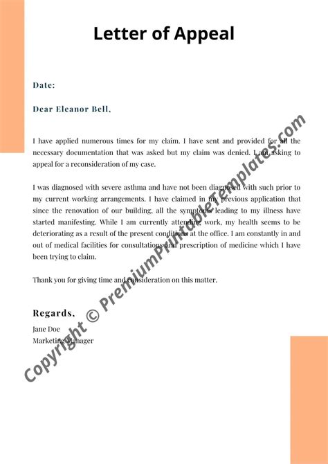 Appeal Letter Printable Template Editable Pdf