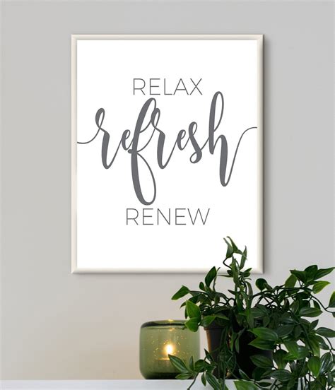 Relax Refresh Renew Wall Art Bathroom Print Greybathroom Etsy