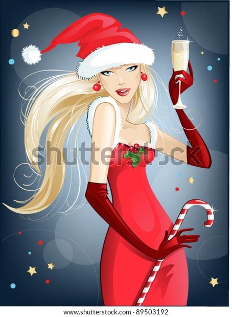 Sexy Beautiful Blonde Girl Dressed Santa Stock Vector Royalty Free 89503192 Shutterstock