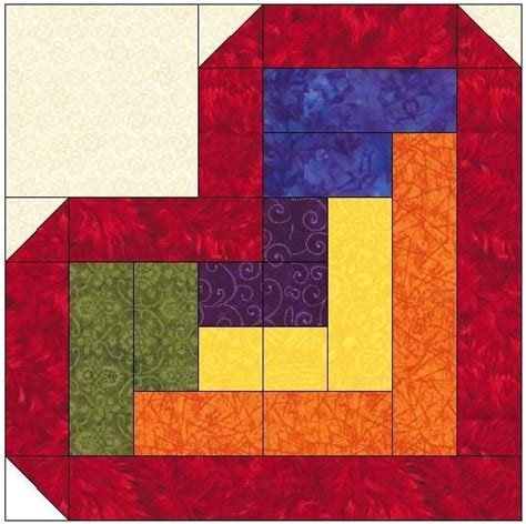 Walls of a log cabin, and the center square, which is traditionally red, is meant to. Log Cabin Heart Quilt Block Pattern | Steppmuster ...