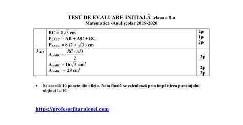 An Scolar 2019 2020 Clasa A Viii A Test Initial La Matematica Cu