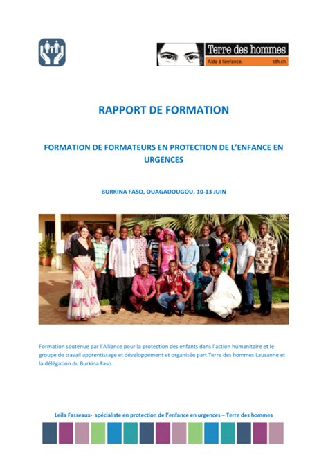 Rapport De Formation Formation Des Formateurs En Protection De L