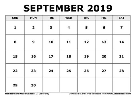 September 2019 Calendar Printable Templates On We Heart It