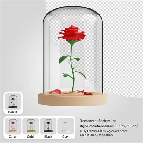 Premium Psd 3d Rose In Glass Dome