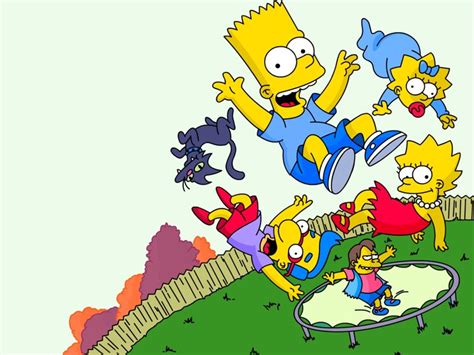 The Simpsons Bart Lisa And Maggie Simpson With Milhouse Van Houten And Nelson Muntz Jumping On