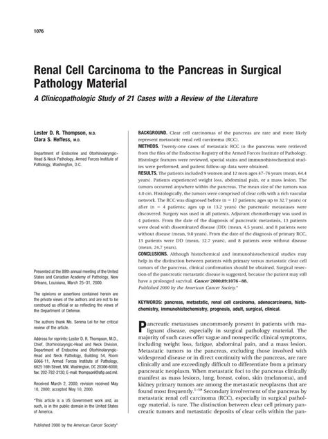 Renal Cell Carcinoma To The Pancreas In Surgical Pathology Material A