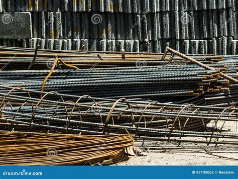 Rebar Steel Bars Reinforcement Concrete Bars With Wire Rod Stock Photo