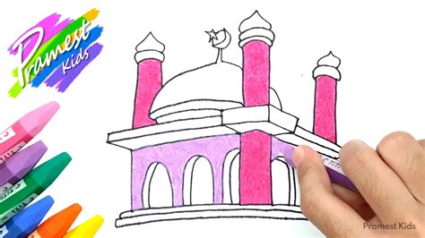 Menggambar Dan Mewarnai Masjid Dengan Crayon Youtube