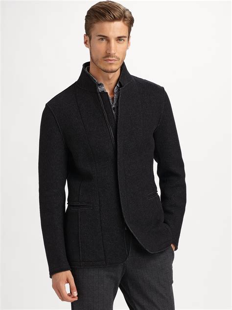 Lyst Armani Boiled Wool Blend Jacket In Black For Men