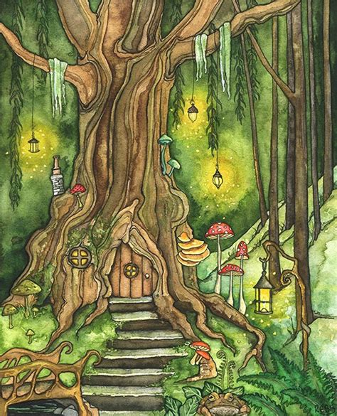 Enchanted Forest Painting Fantasy Art Fairy House Fantasy Woodland Decor Woods Forest