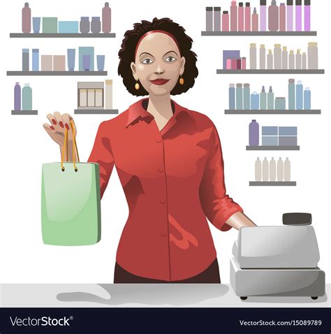 Smiling Girl Sales Clerk Holding A Shopping Bag Vector Image
