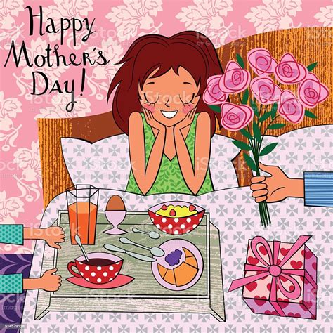 Happy Mothers Day Breakfast In Bed Stock Illustration Download Image