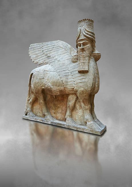 Stone Statue Of A Winged Bull Reproduction From The Facade Of The
