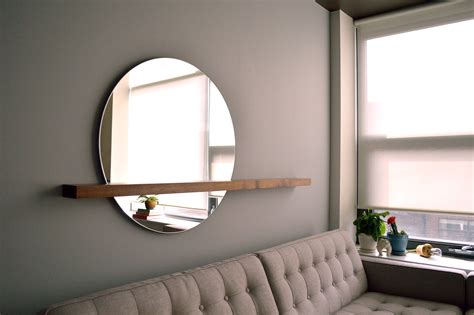 Round Mirror With Floating Shelf Simple Modern Shelf Etsy