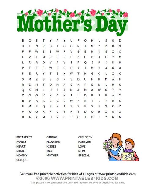 Free Mothers Day Crossword Puzzles John Browns Word Search