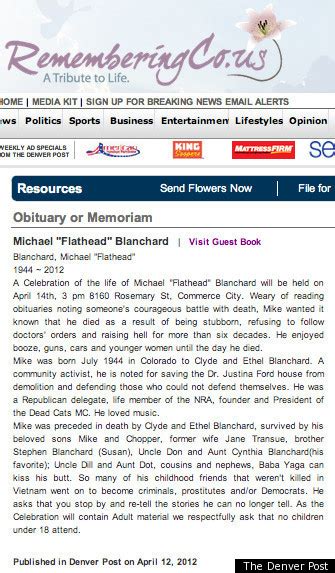 Michael Flathead Blanchard Obituary Could Be Best Ever Huffpost Denver