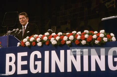 Republican Ronald Reagan Speaking Into Mike While Standing At Podium