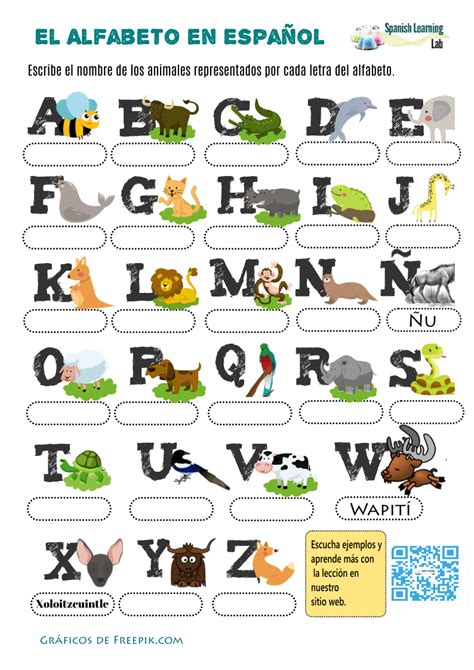Alphabet In Spanish With Animals Pdf Worksheet Spanishlearninglab