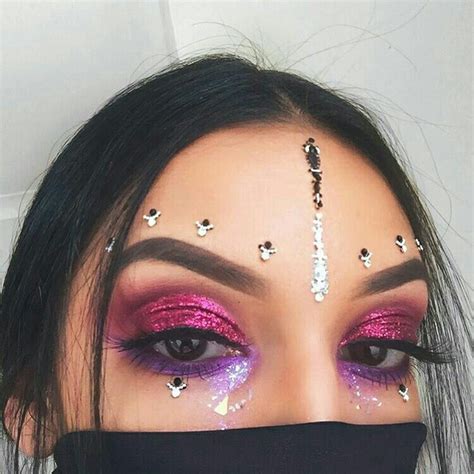 Rave Festival Makeup Outfit Pink Purple Glitter Face Gems Festival Make