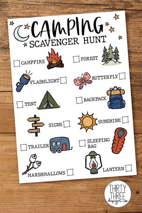 Camping Scavenger Hunt Activity For Kids Printable Outdoor Etsy