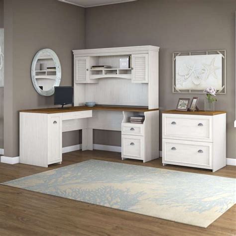 Fairview L Shaped Desk With Hutch And Lateral File Cabinet In White