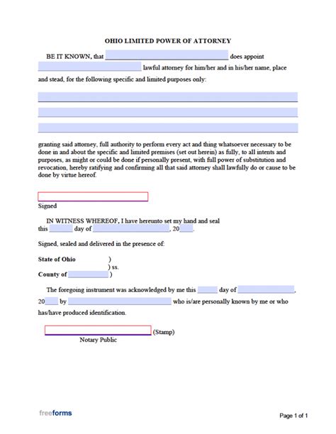 Free Ohio Limited Special Power Of Attorney Form Pdf Word