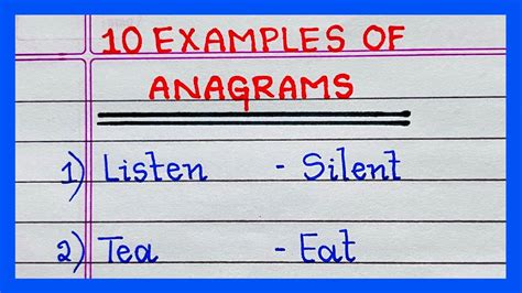Examples Of Anagrams 5 10 Examples Of Anagrams Youtube