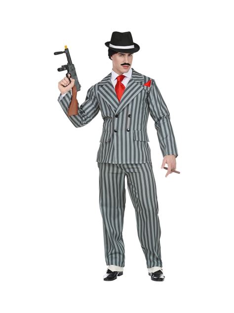 Déguisement Gangster Homme Costume Rayé Gris Avec Veste Et Pantalon